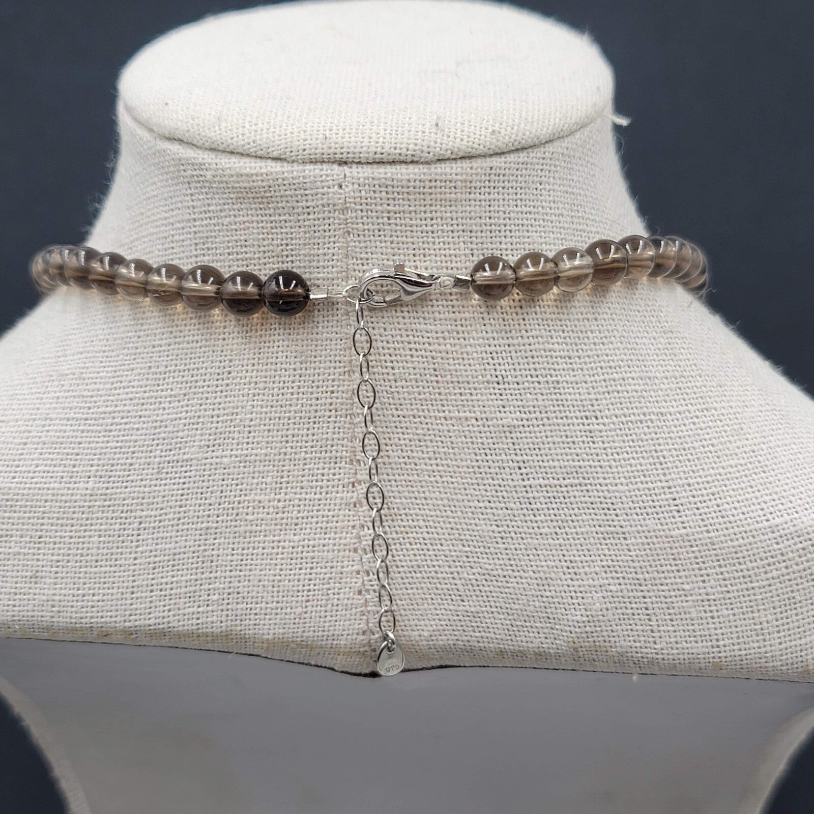 ATI Glass Bead Necklace Black Smokey Teardrop Pendant Sterling Silver Clasp 16"