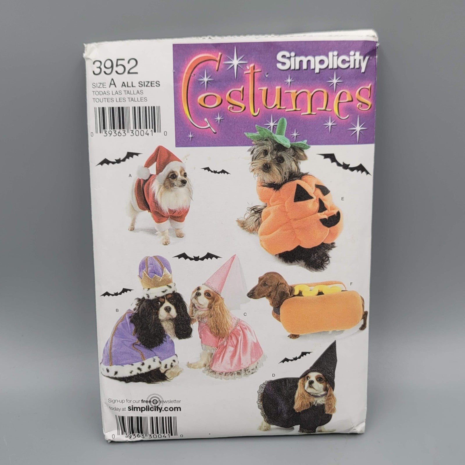 Simplicity 3952 Dog Costumes for Small to Medium Size Dogs  7 - 31 pounds UNCUT