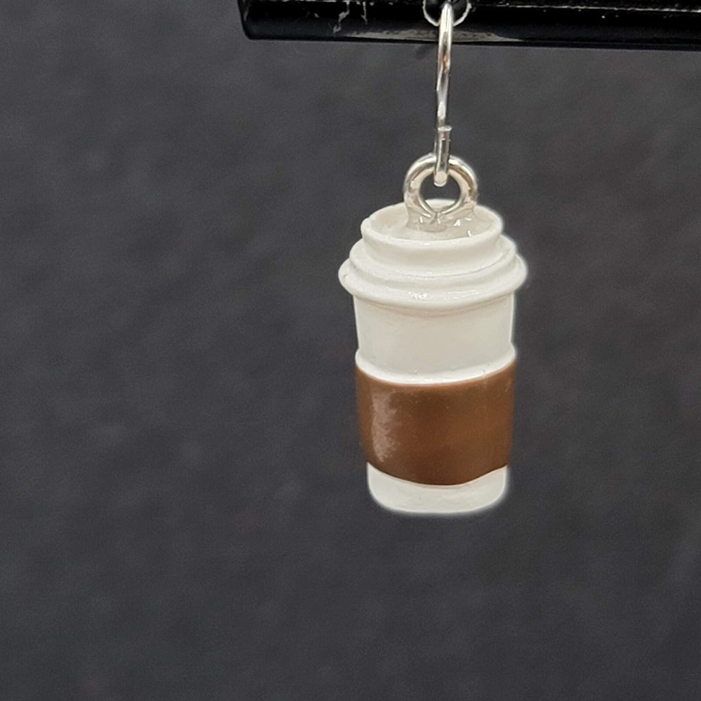 Pierced Earrings White Brown Coffe on the Go Dangle 3/4"