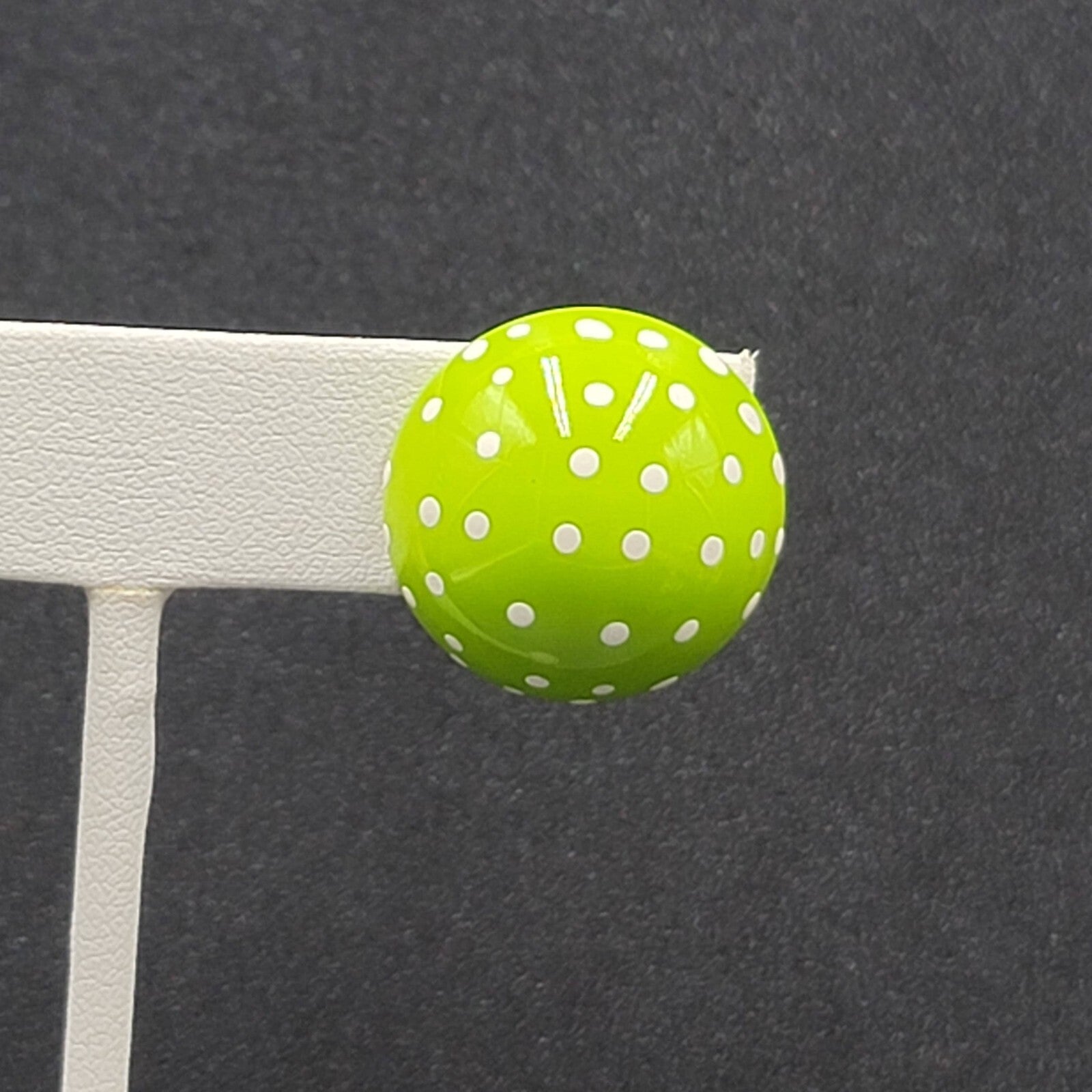 Vintage Clip on Earrings Hand Painted Green Enamel Polka Dot Dome Studs 3/4"