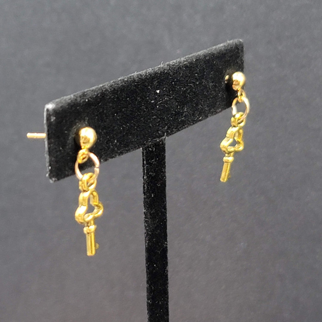 New Skeleton Key Pierced Earrings Gold tone Small Dainty Dangle 3/4"