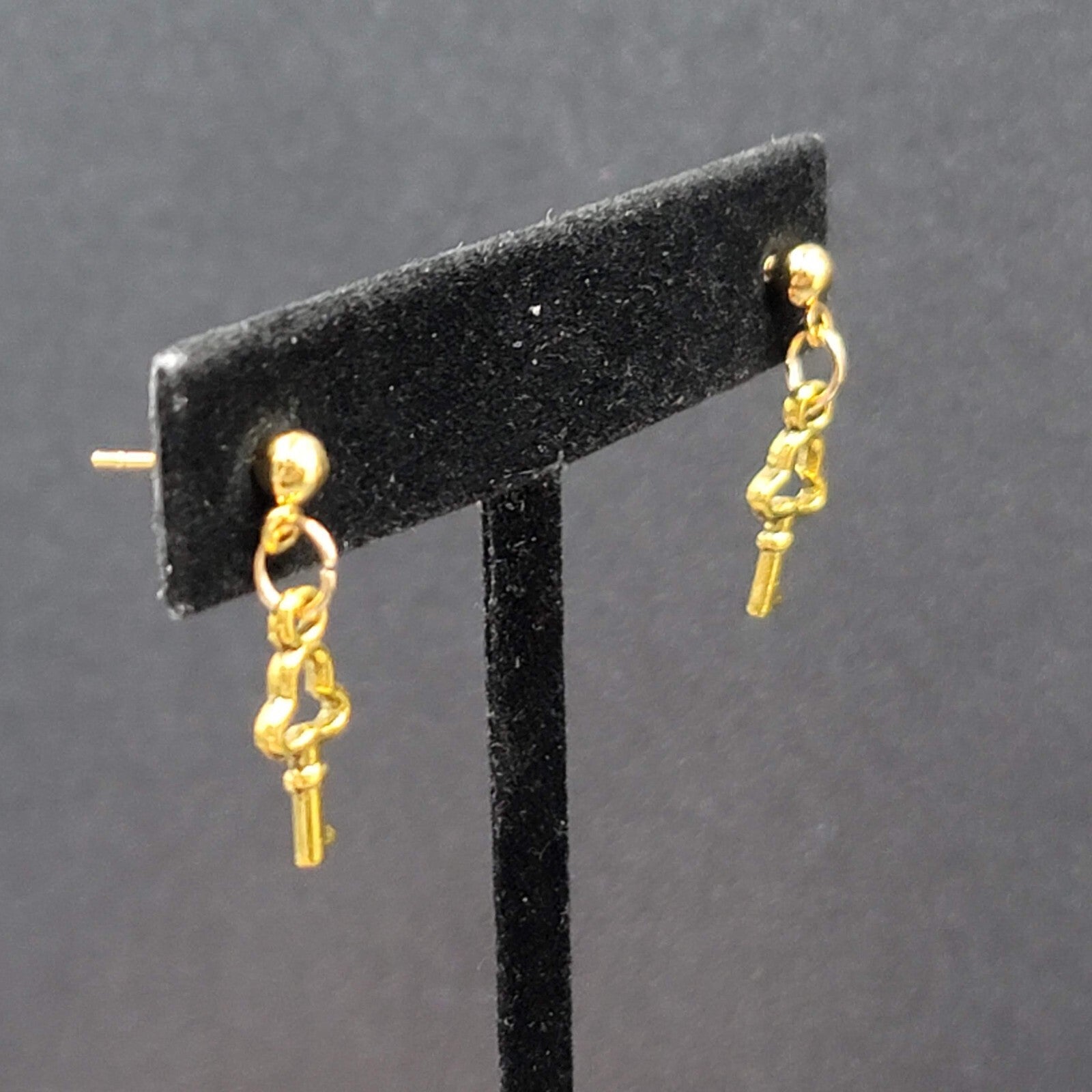 New Skeleton Key Pierced Earrings Gold tone Small Dainty Dangle 3/4"