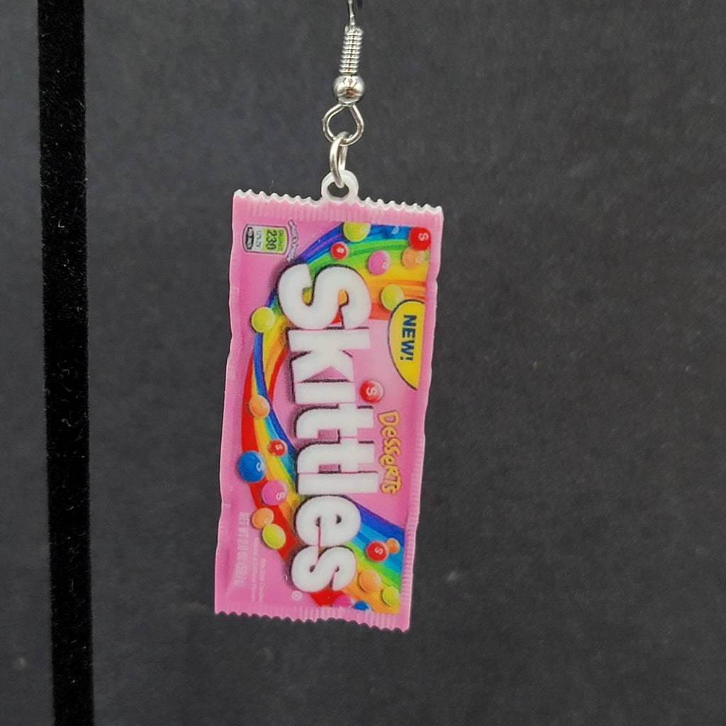 Skittles Pierced Earrings Pink Fun Candy Dangle Acrylic 1.75"