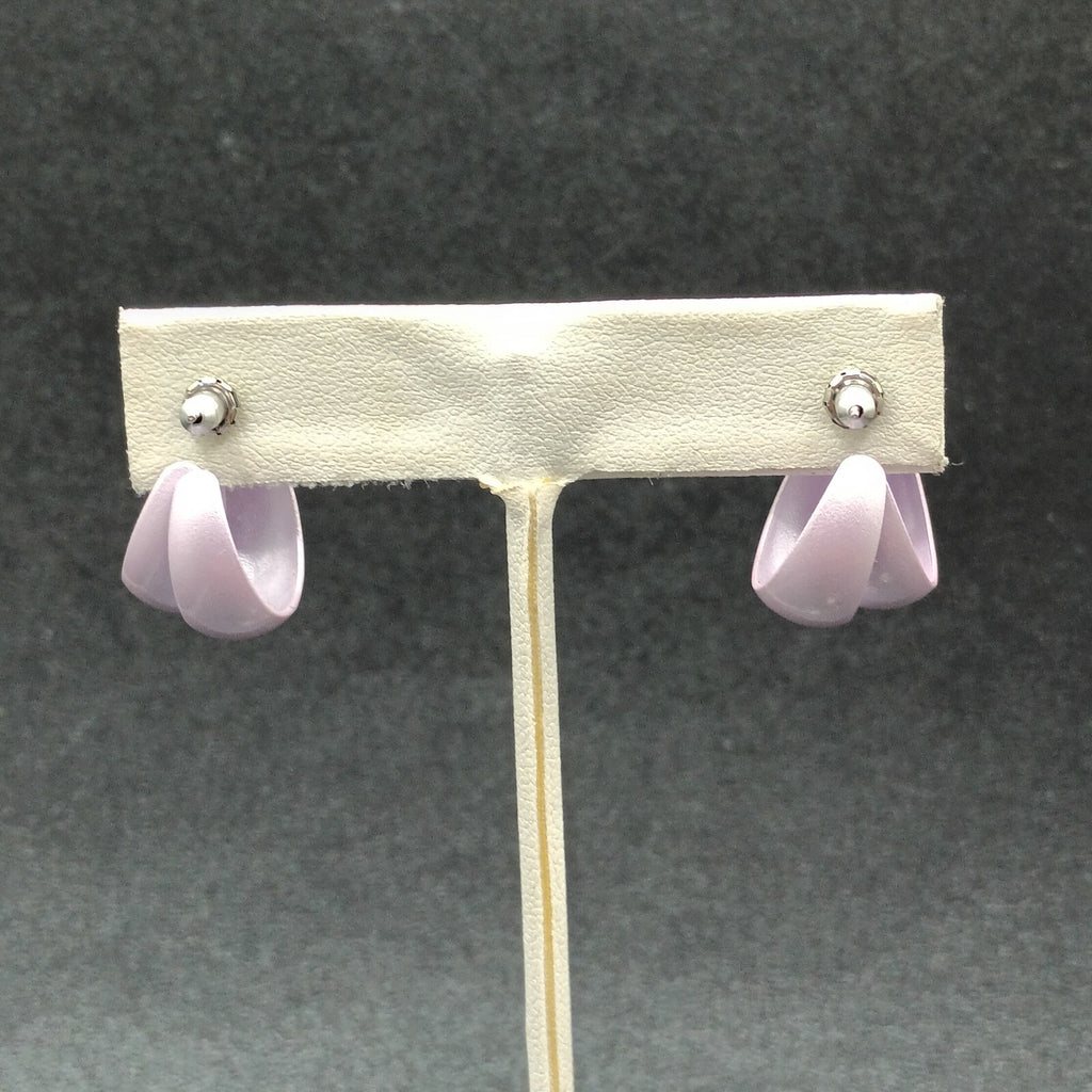 Vintage Pierced Earrings Purple enamel Dual Band Flat Hoop 7/8"