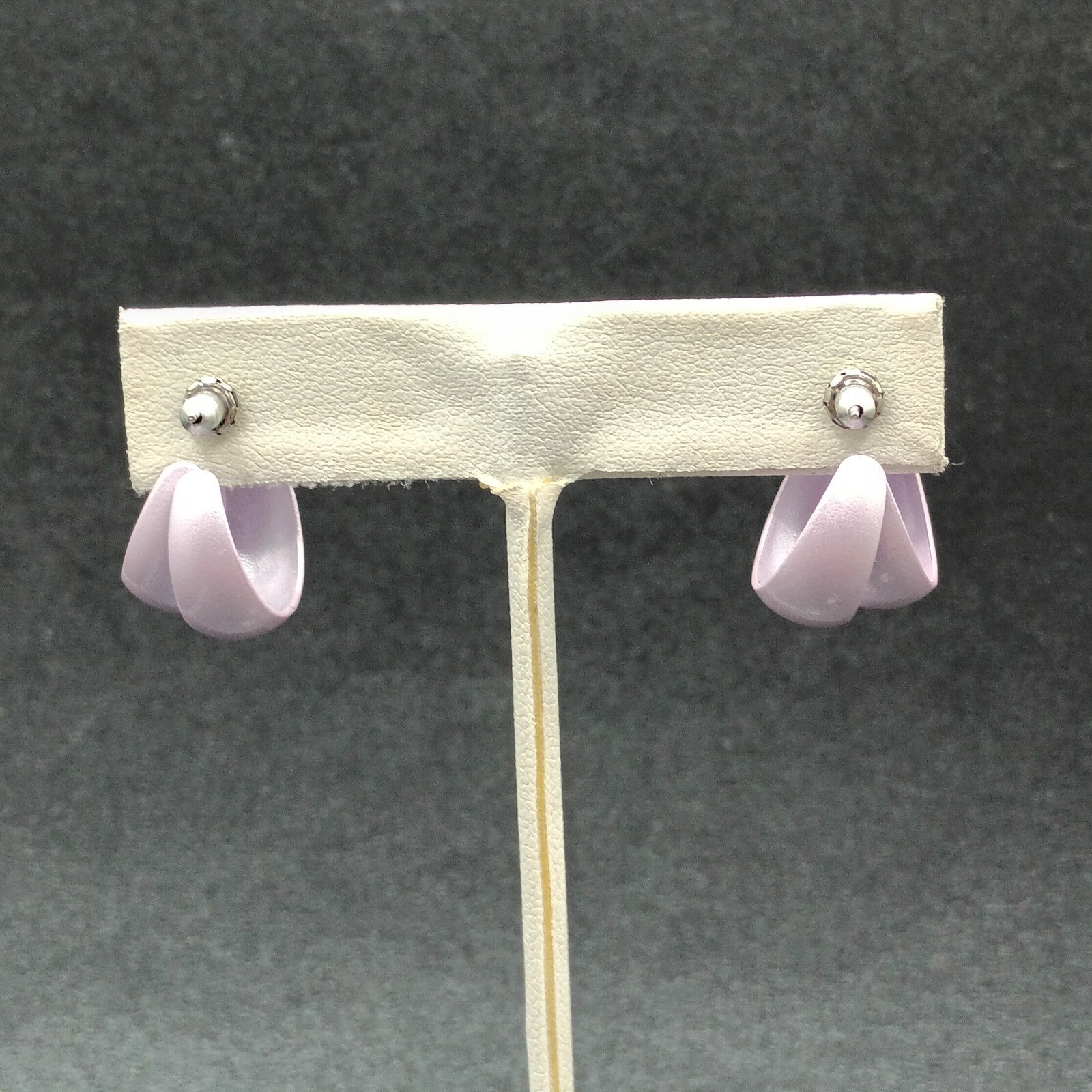 Vintage Pierced Earrings Purple enamel Dual Band Flat Hoop 7/8"