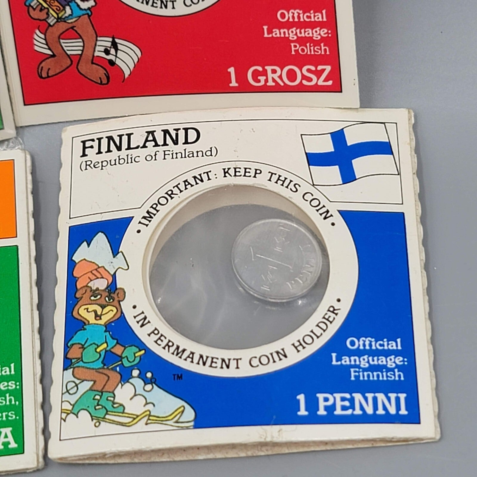 Foreign Coins Sugar Crisp Cereal Toy Lot Of 4 - Finland Poland Brazil India