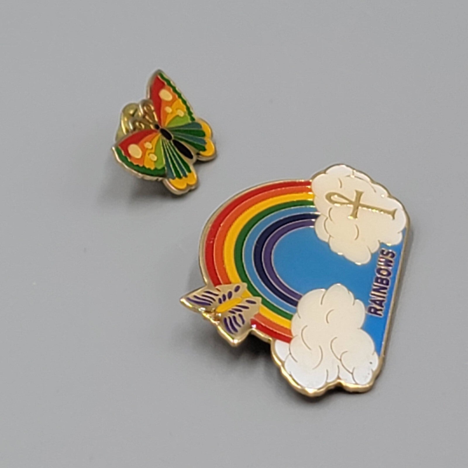 Enamel Pin Lot of 2 Rainbow Butterfly Ankh Lapel Hat Pride