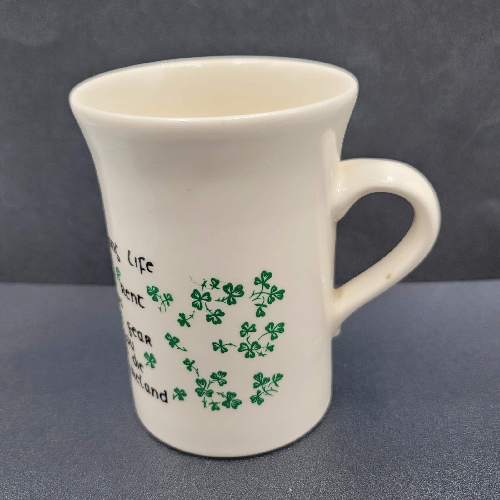 Vintage Carrigohoun Ireland Irish Wish Coffee Mug Tea Cup White Green Shamrocks
