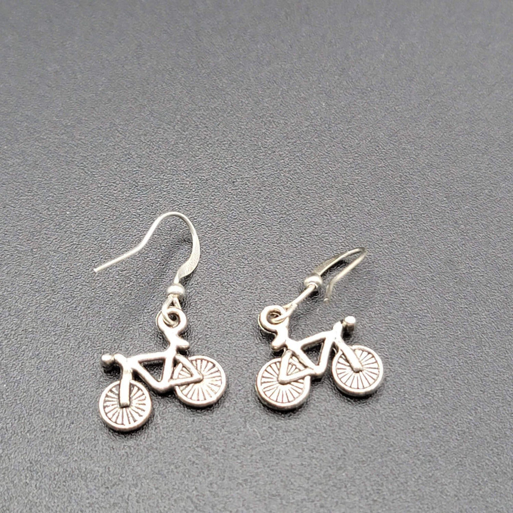 Bicycle Pierced Earrings Silver tone Dangle  1/2"