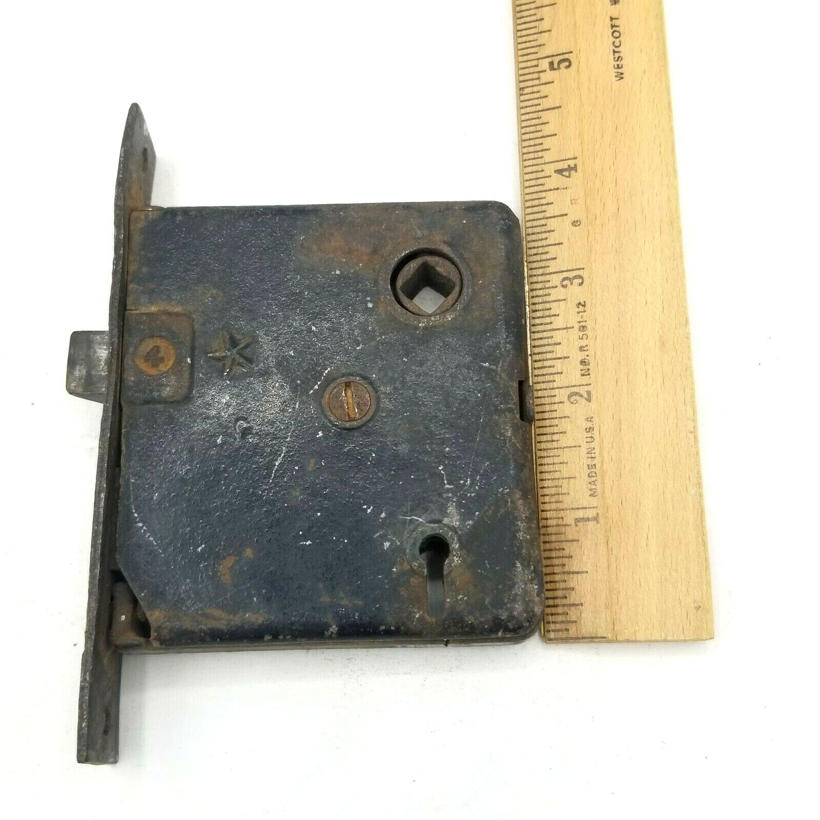 Vintage Cast Iron Door Mortise Lock Salvage Hardware Skeleton Key hole  B149