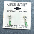 Charleston Pierced Earrings Austrian Green Crystal Silver tone Dangle 3/4"