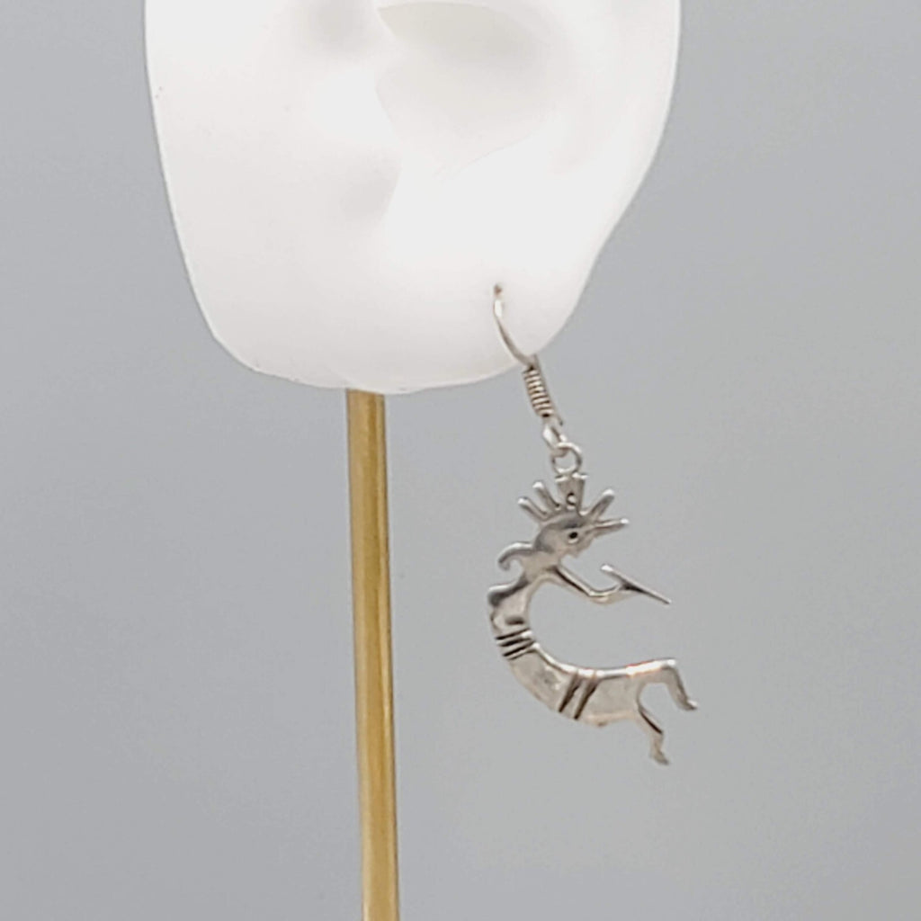 Kokopelli Sterling Silver Pierced Earrings 925 Dangle 1 3/8"