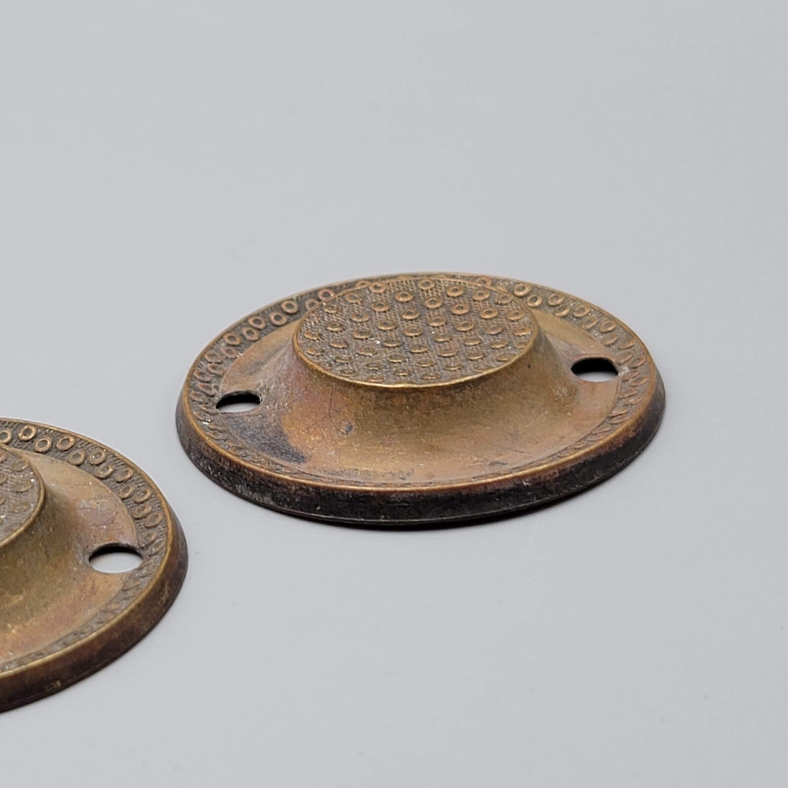Vintage Brass Drawer Pull Backplate PAIR Round Embossed Bronze tone 2 in Salvage