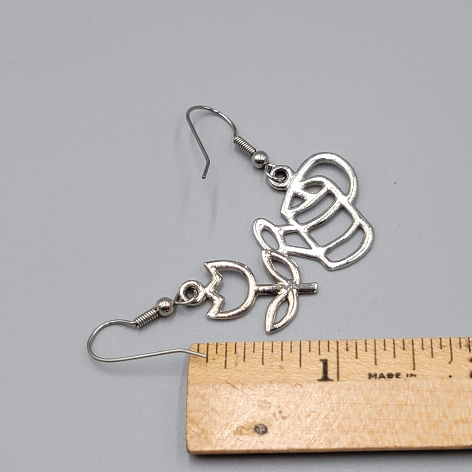 Gardener Pierced Earrings Garden Flower Watercan Silver tone Dangle 1"