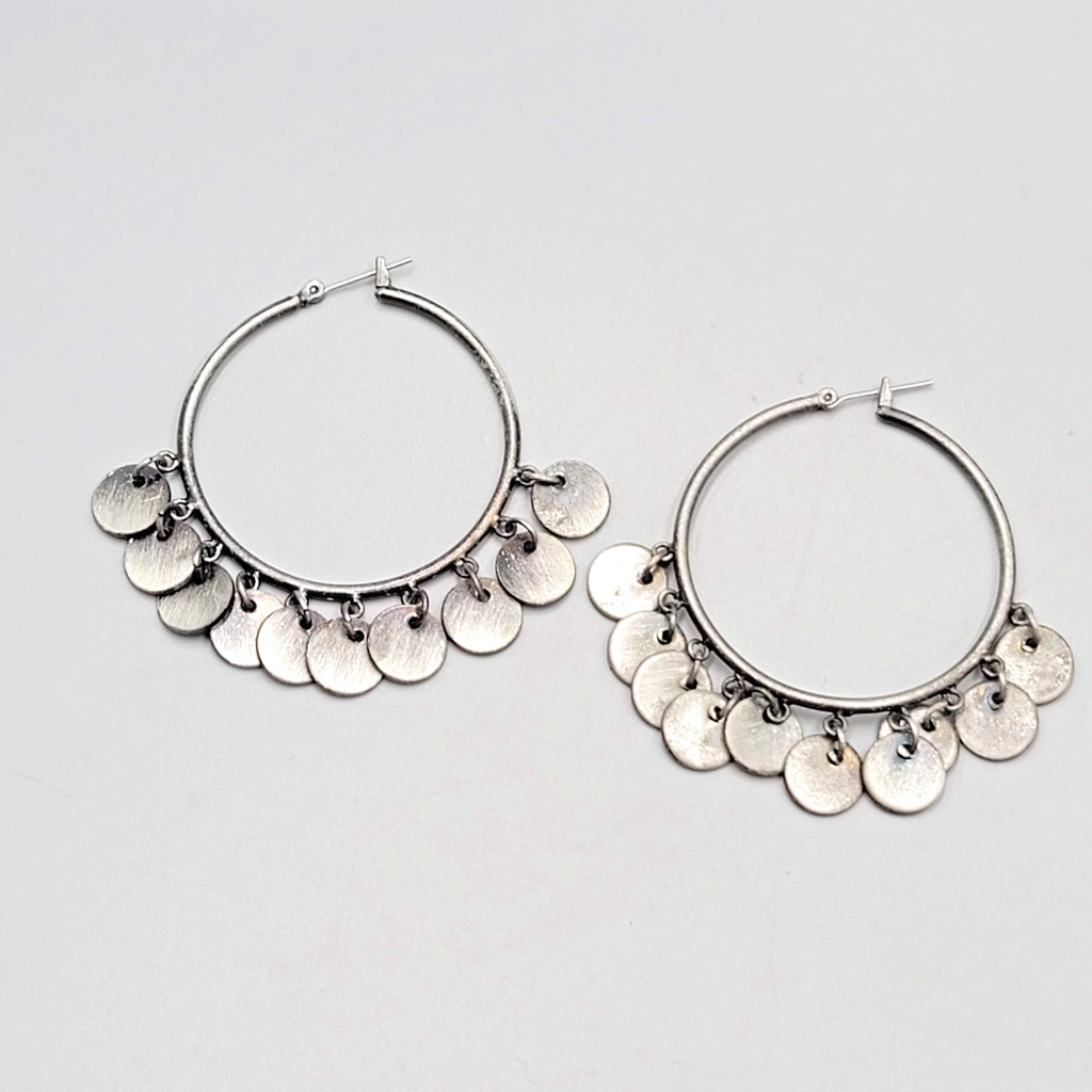 Hoopd Gray Disc Accents Pierced Earrings Silver tone Dangle  2 in