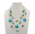 Triple Chain Blue Green Glass Bead Necklace Gold tone 16"-18"