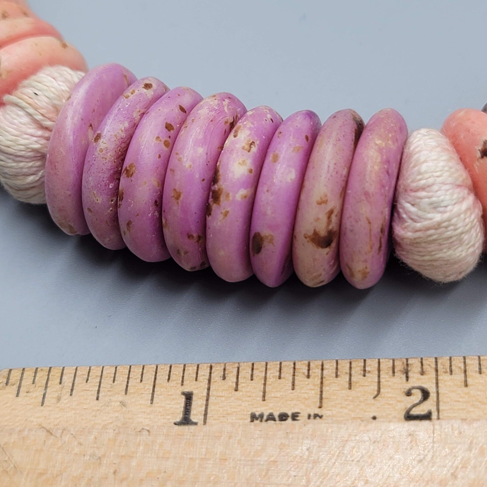 Ashanti Krobo Handmade Beads Necklace African Pastel Colors Thread Wrap 17"