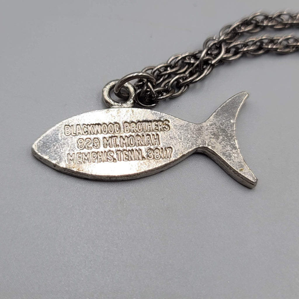Vintage Jesus Necklace Silver tone Fish Shape Pendant 25" Estate Costume