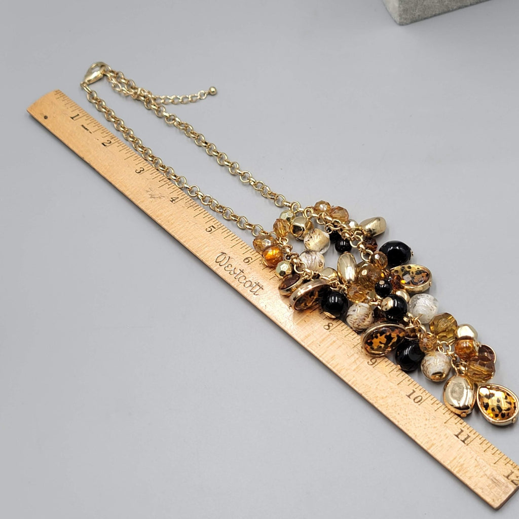 Brown Glass Bead Y Drop Necklace Gold tone 16"-18"