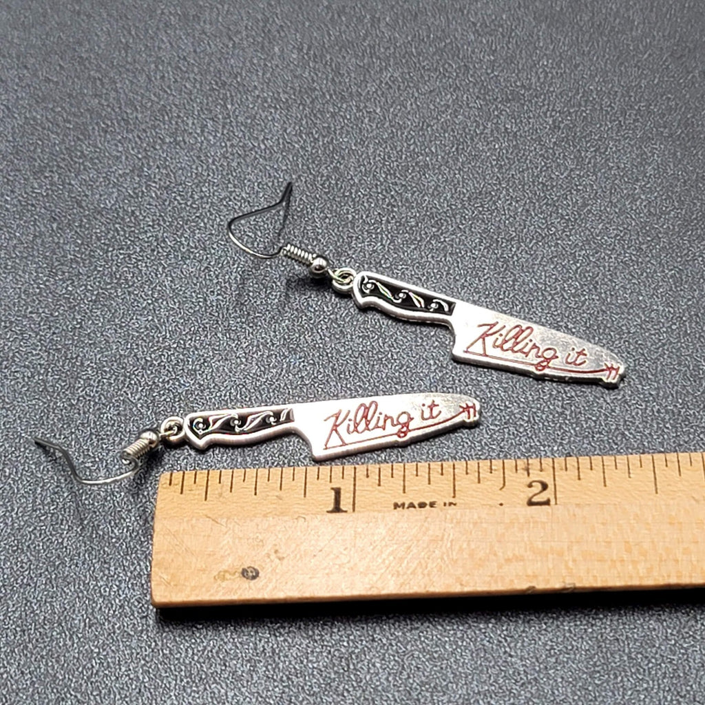 Killing It Pierced Earrings Bloody Dagger Halloween Spooky Dangle 1.75"