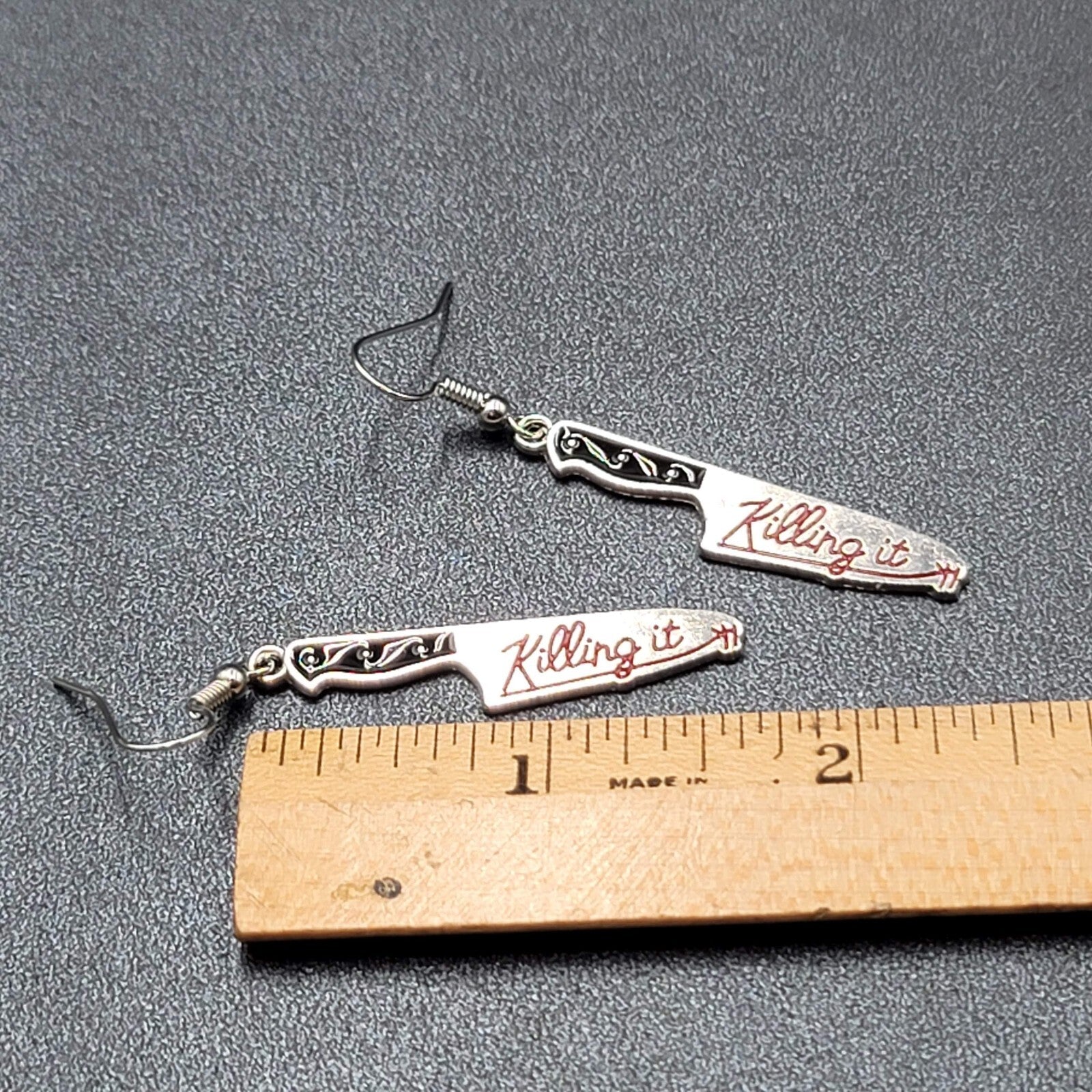 Killing It Pierced Earrings Bloody Dagger Halloween Spooky Dangle 1.75"