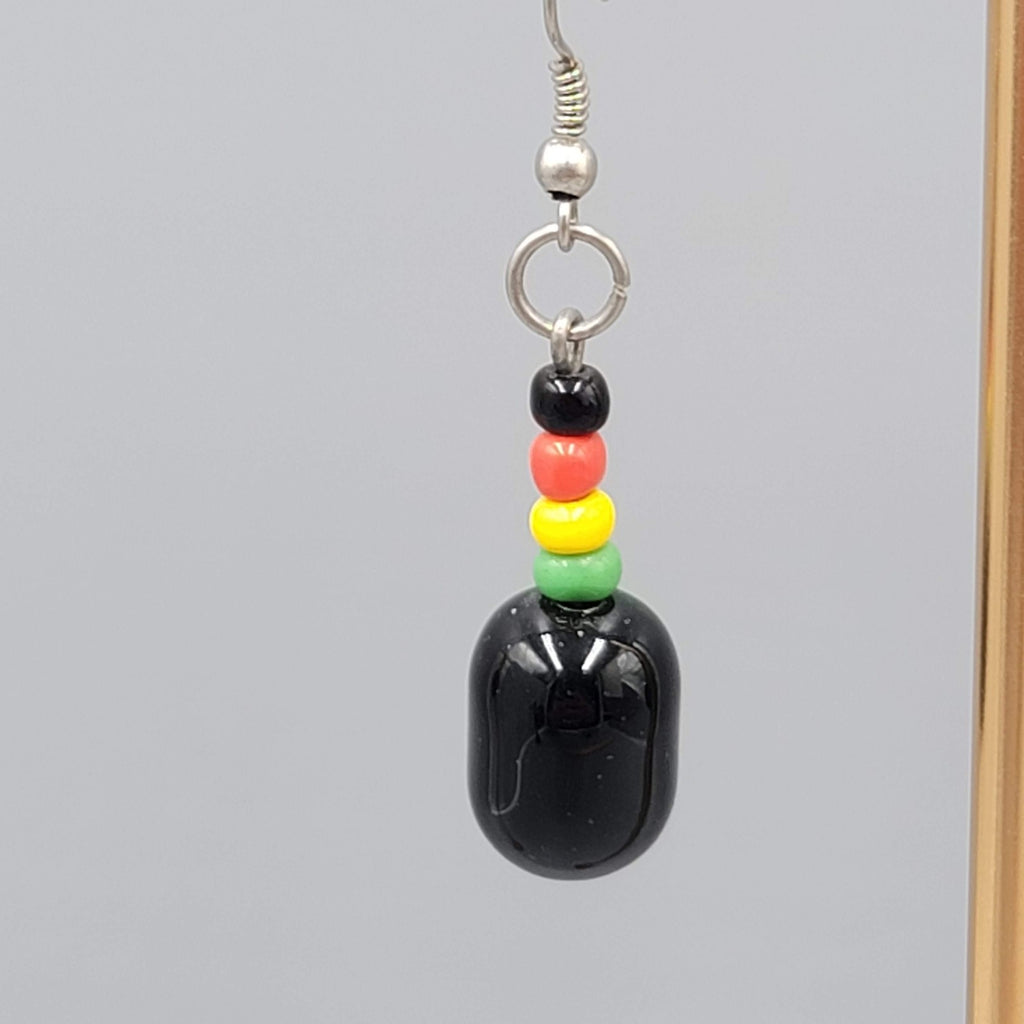 Rasta Beaded Pierced Earrings Silver tone Dangle 1.25"