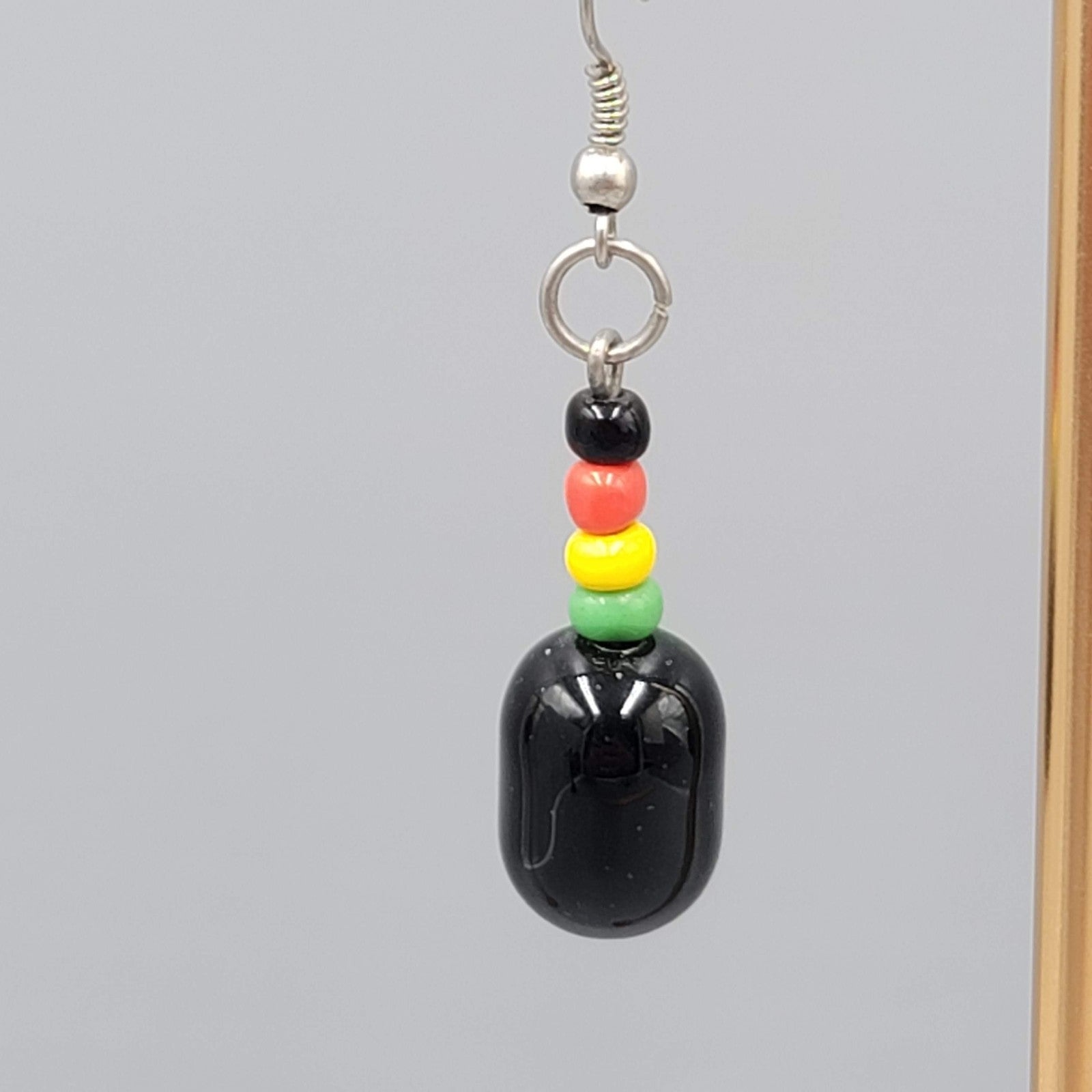 Rasta Beaded Pierced Earrings Silver tone Dangle 1.25"