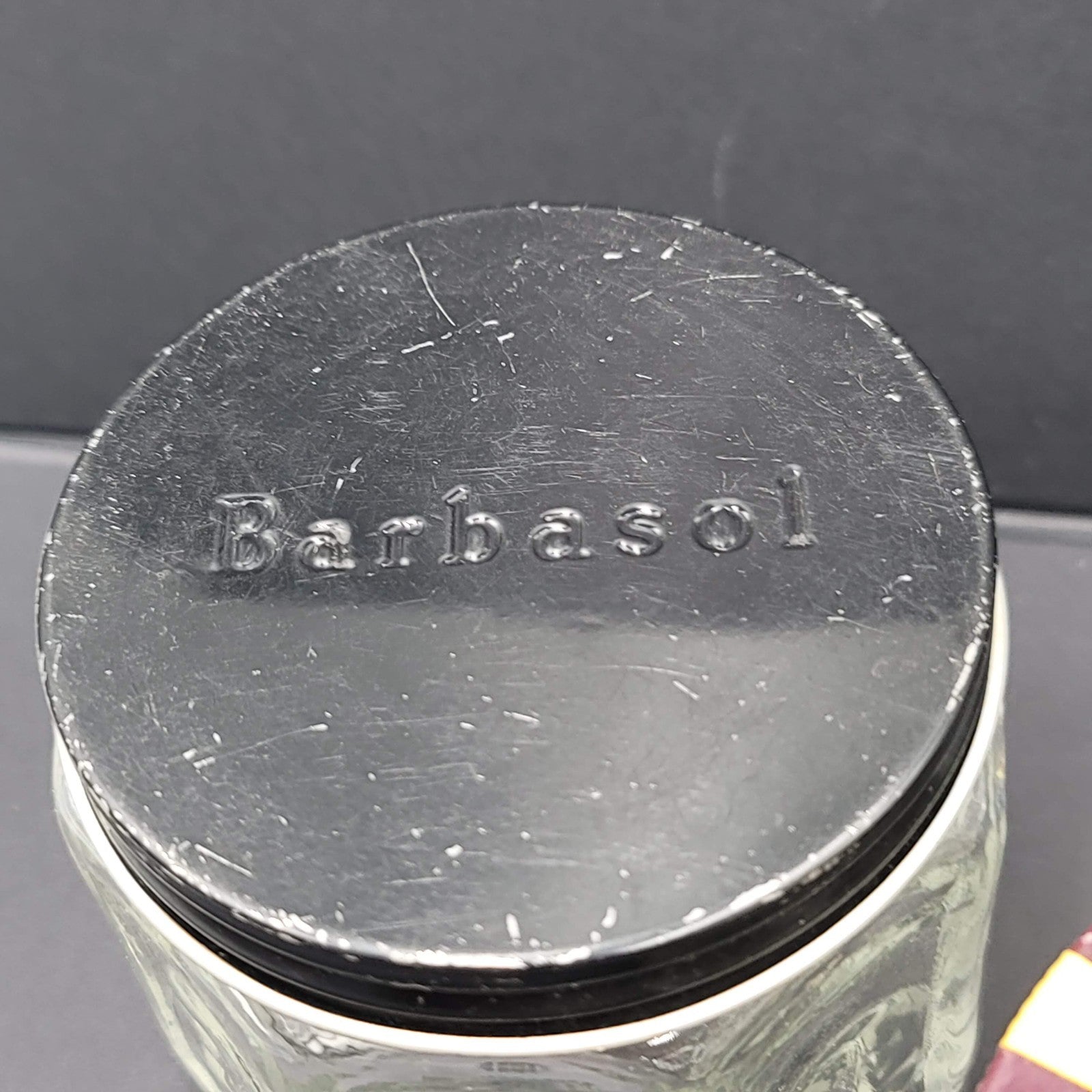 Lot of 3 Vintage Molle Barbosol Shaving Cream Embossed Glass Jars
