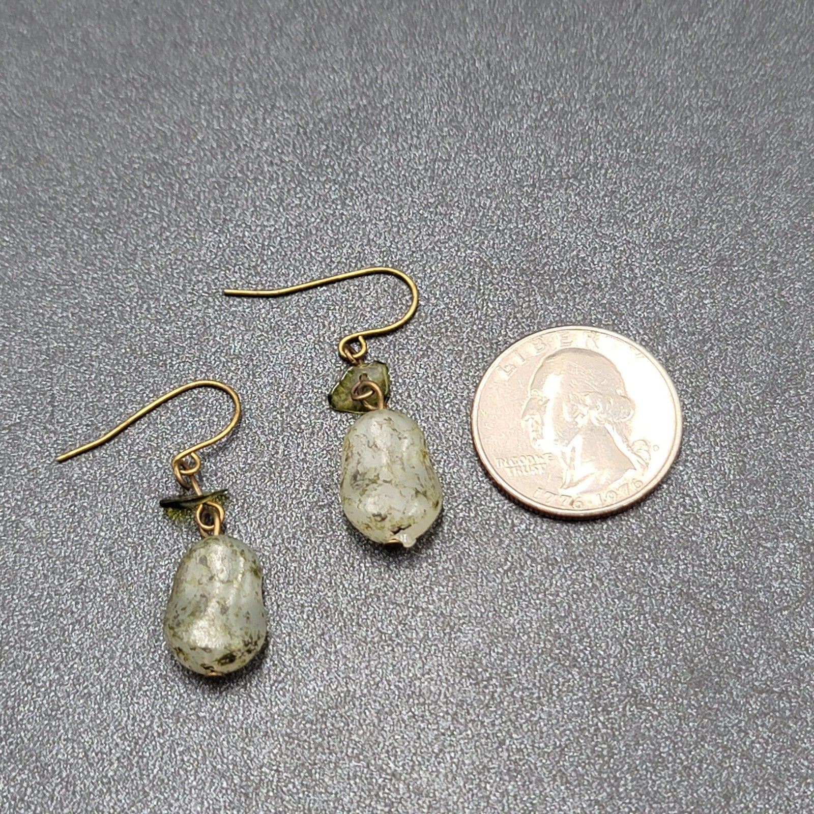 Pierced Earrings 1" Green Stone Chip and Acrylic Bead Lightweight Dangle 1"