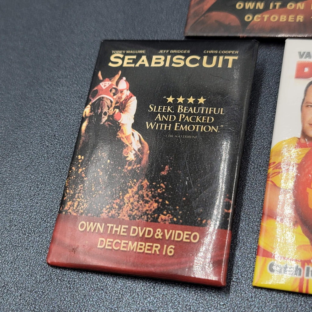 Vtg Lot Movie Promo Pin Back Buttons Pins Sea Biscuit Dodgeball Batman Begins
