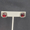 Clip on Earrings Black Metal Red Acrylic Clear Rhinestone Stud  1/2"