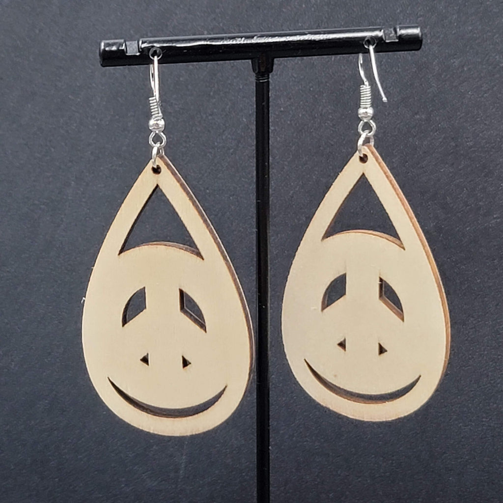 New PRIDE Peace Sign Pierced Earrings Rainbow Wood Teardrop Dangle 2.25"