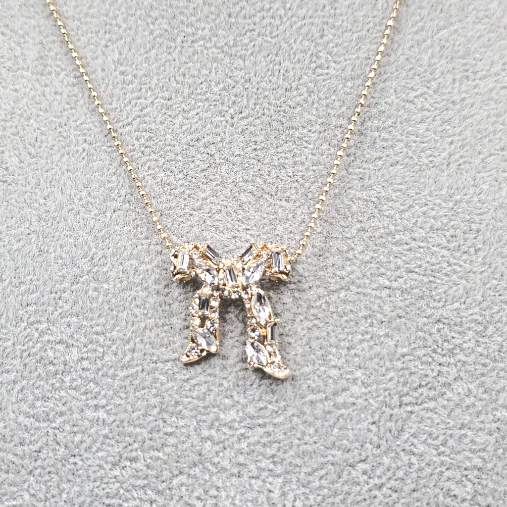 Baublebar Bow Pendant Necklace Gold tone Crystal Rhinestone 18"-20"