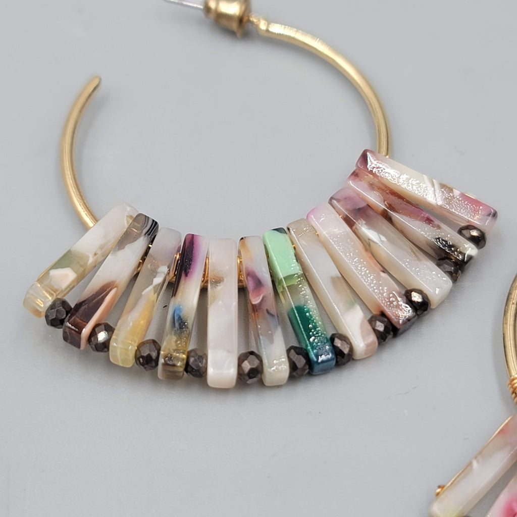Colorful Resin Hoop Pierced Earrings Gold Tone Statement Jewelry 2"