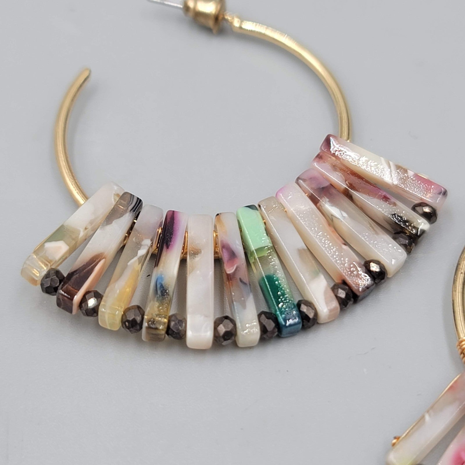 Colorful Resin Hoop Pierced Earrings Gold Tone Statement Jewelry 2"