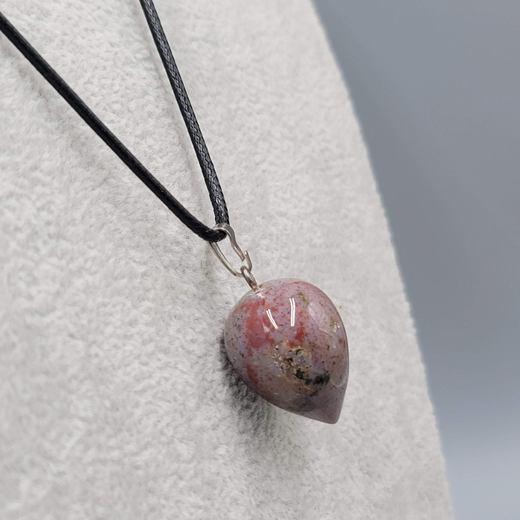 Scolecite Teardrop Pendant Necklace Black Cord 20"-22"