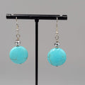 Blue Stone Bead Pierced Earrings Black Accent Silver tone Hook Dangle 1.25"