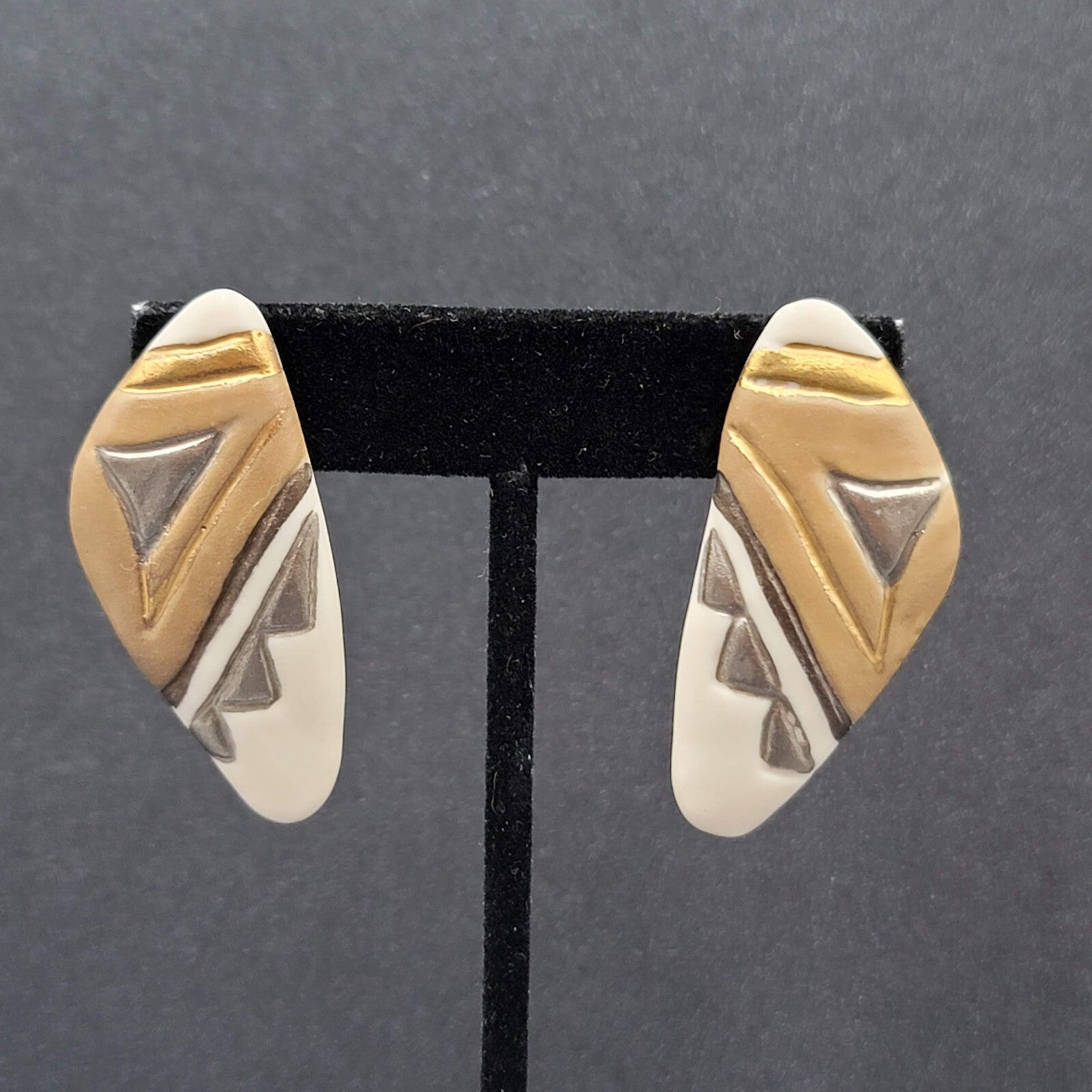 Vintage Pierced Earrings Hand Painted Porcelain Drop Statement 1 7/8"