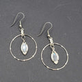 Silver tone Dangle Hoop Pierced Earrings Rhinestone Accent 1.5"