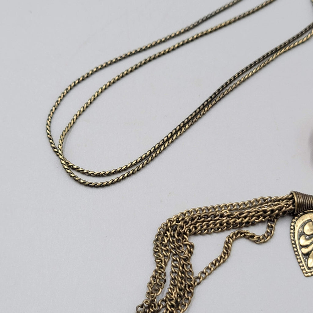 Tassel Pendant Long Necklace Bronze tone Chain 26"