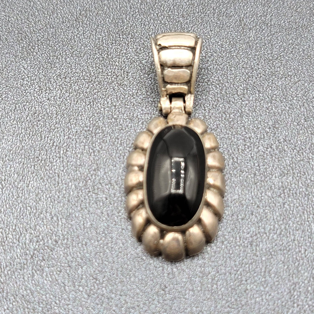 Mexico Sterling Silver Necklace Pendant Only Black Onyx Stone 1.75"
