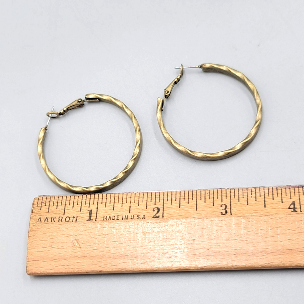 Twist Edge Hoops Pierced Earrings Bronze tone 1 5/8"