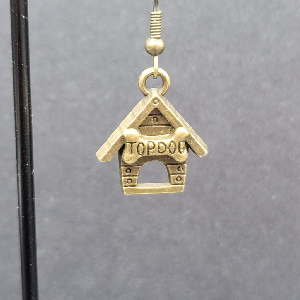 Top Dog Doghouse Pierced Earrings Bronze tone Dangle 3/4"