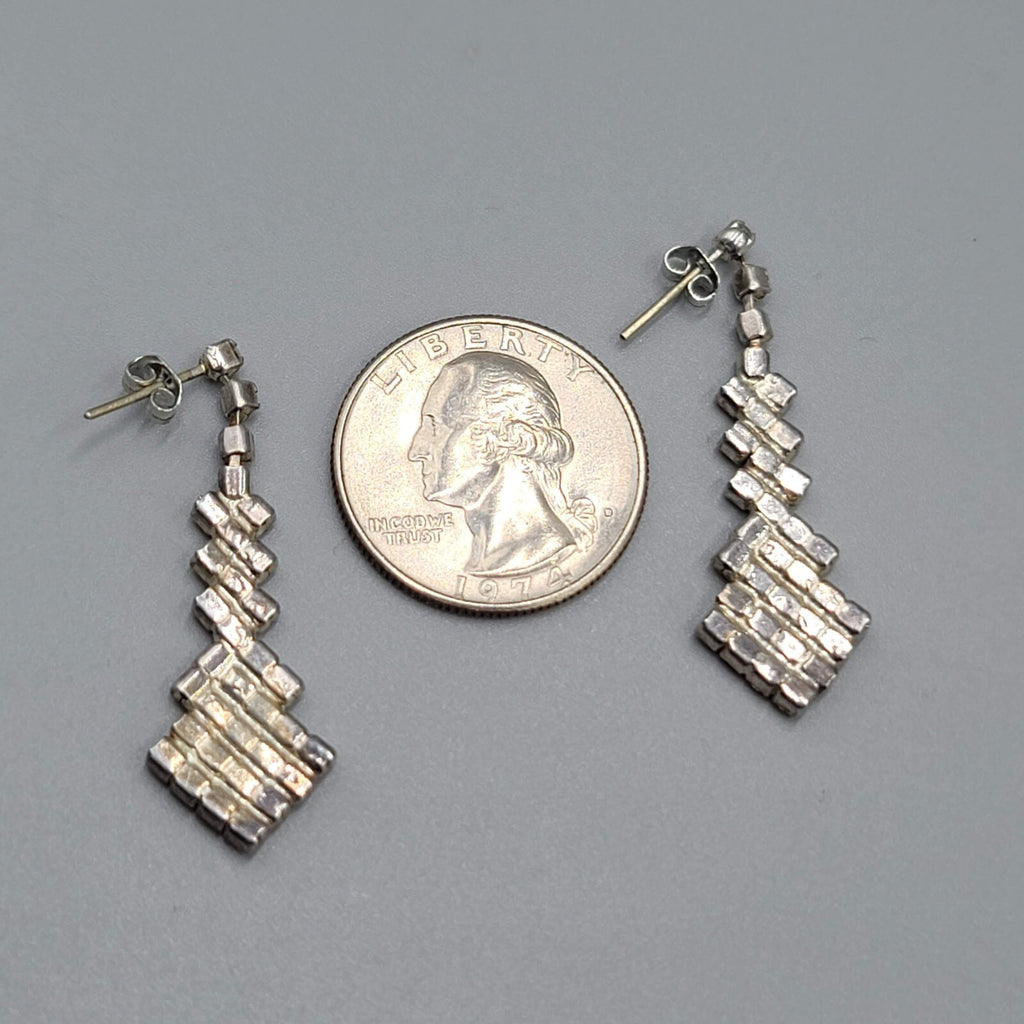 Vintage Pierced Earrings Silver tone Graduated Rhinestone Dangle 1.5"