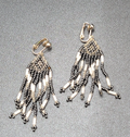 Vintage Clip on Earrings Seed Bead Weaved Dangle 2 3/8"