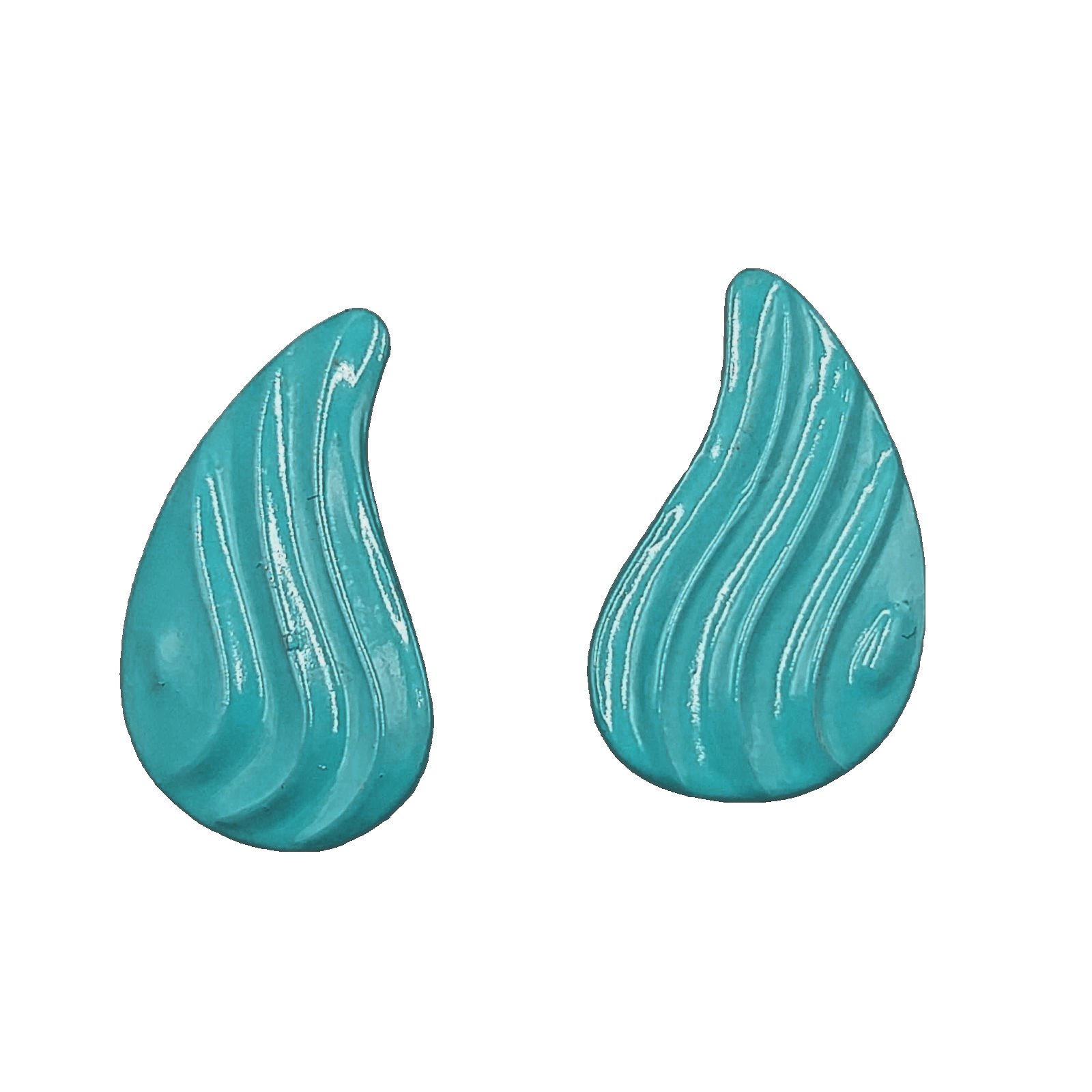 Vintage Teal Blue Enamel Pierced Earrings Wavy Tear Drop 1 1/8 in