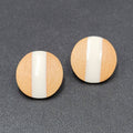Pierced Earrings Wood White Resin Stripe Round 1 1/8"