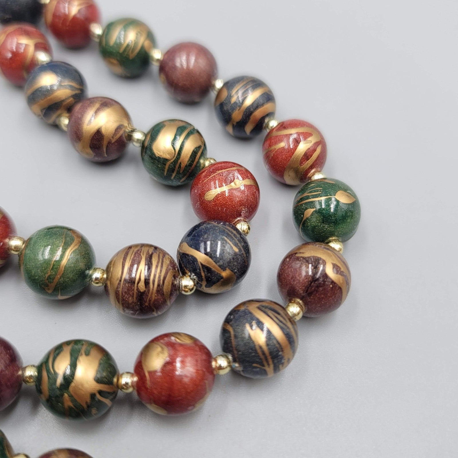 Vintage Multicolor Fall Colors Beads Necklace Gold tone  32"