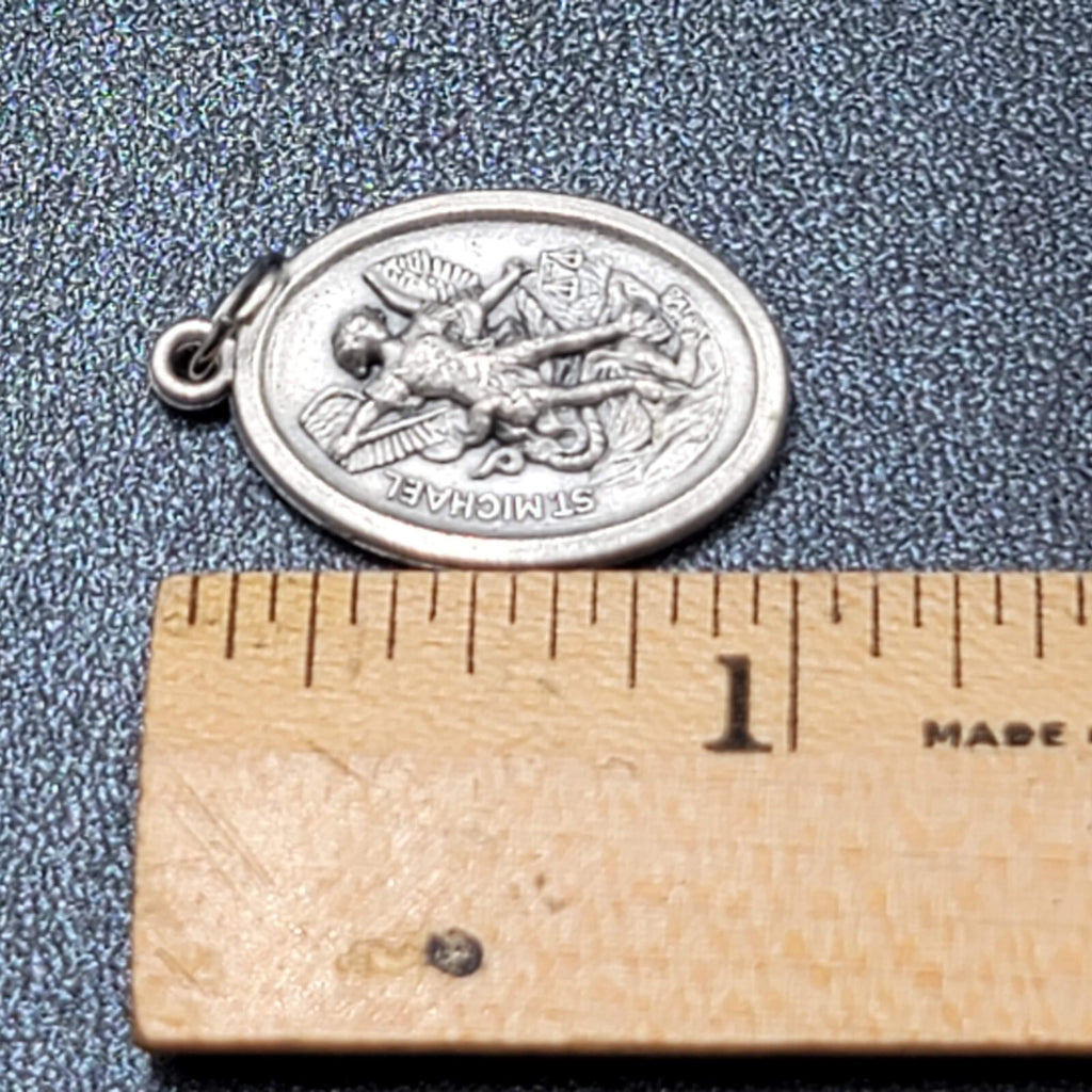 Saint Michael Guardian Angel Medal Pendant Italy Silver tone 1 Inch