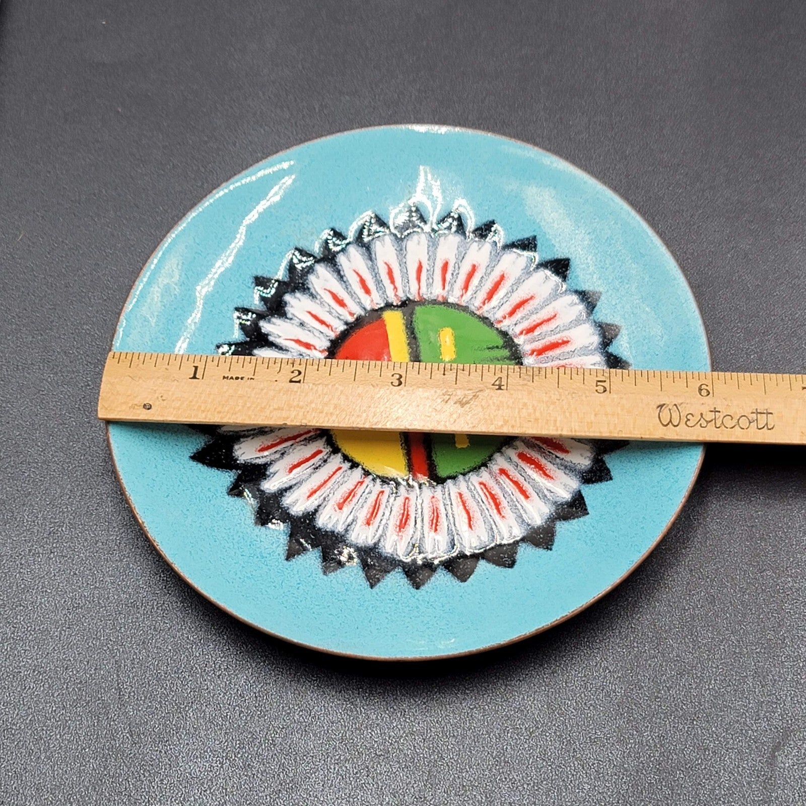 Vintage Annemarie Davidson Enamel Copper Kachina Mask MCM Decorative Plate 6"